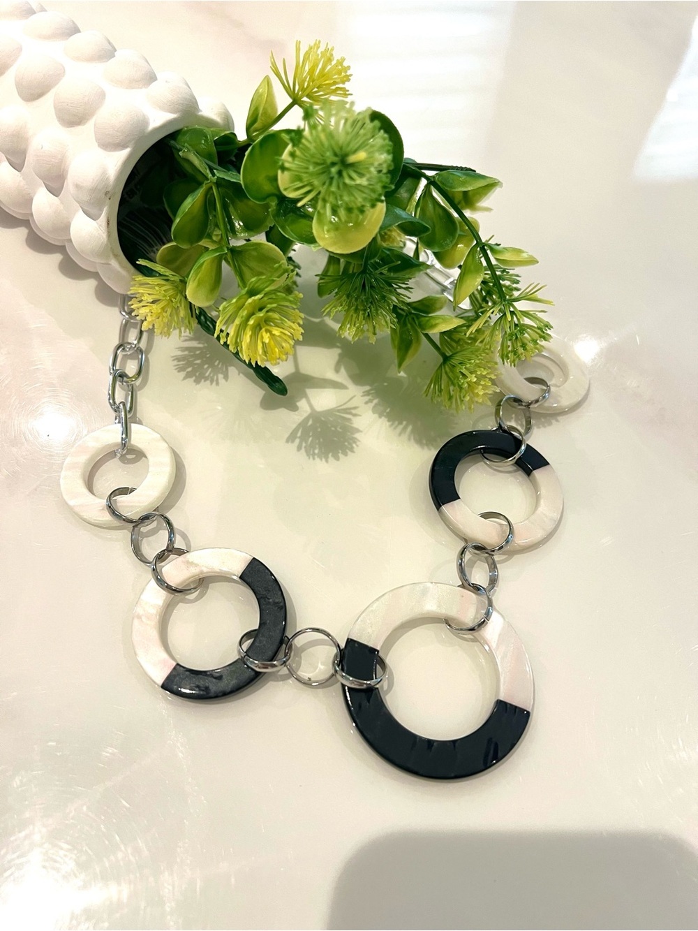 Black & White Circle Link Necklace - Women Jewelry